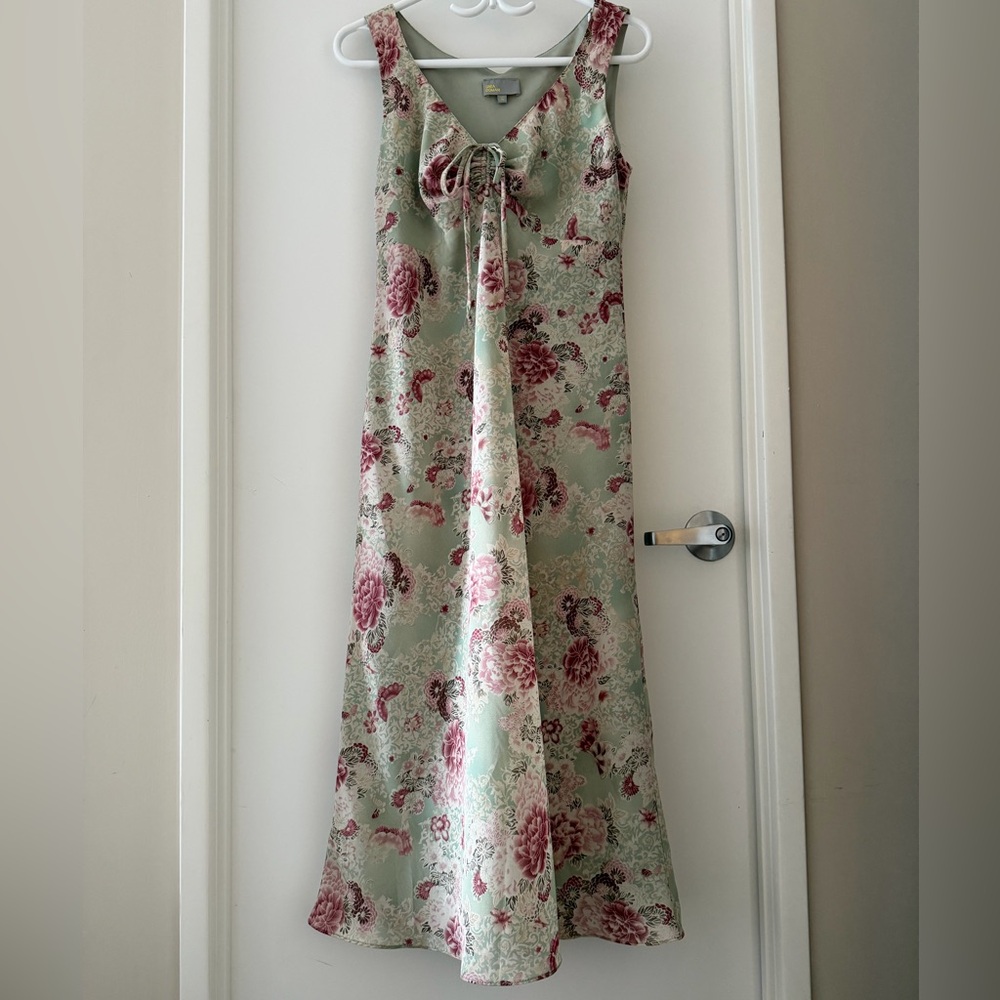 Y2K Floral Midi Dress in Green and Pink